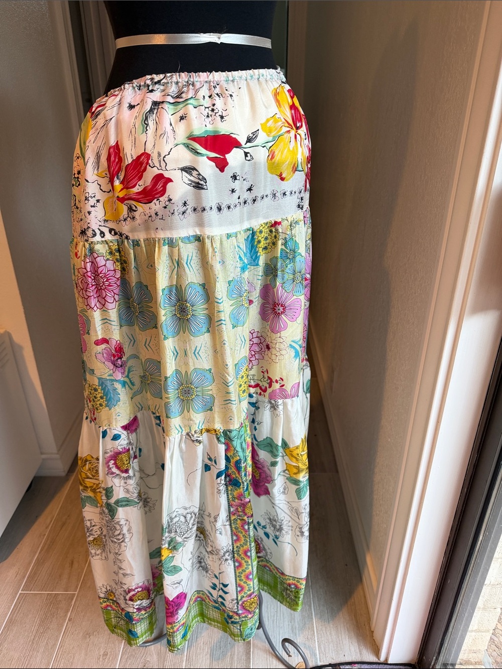 Johnny Was White Floral Patchwork Maxi Skirt with Pink, Yellow, Blue Accents - Picture 2 of 4
